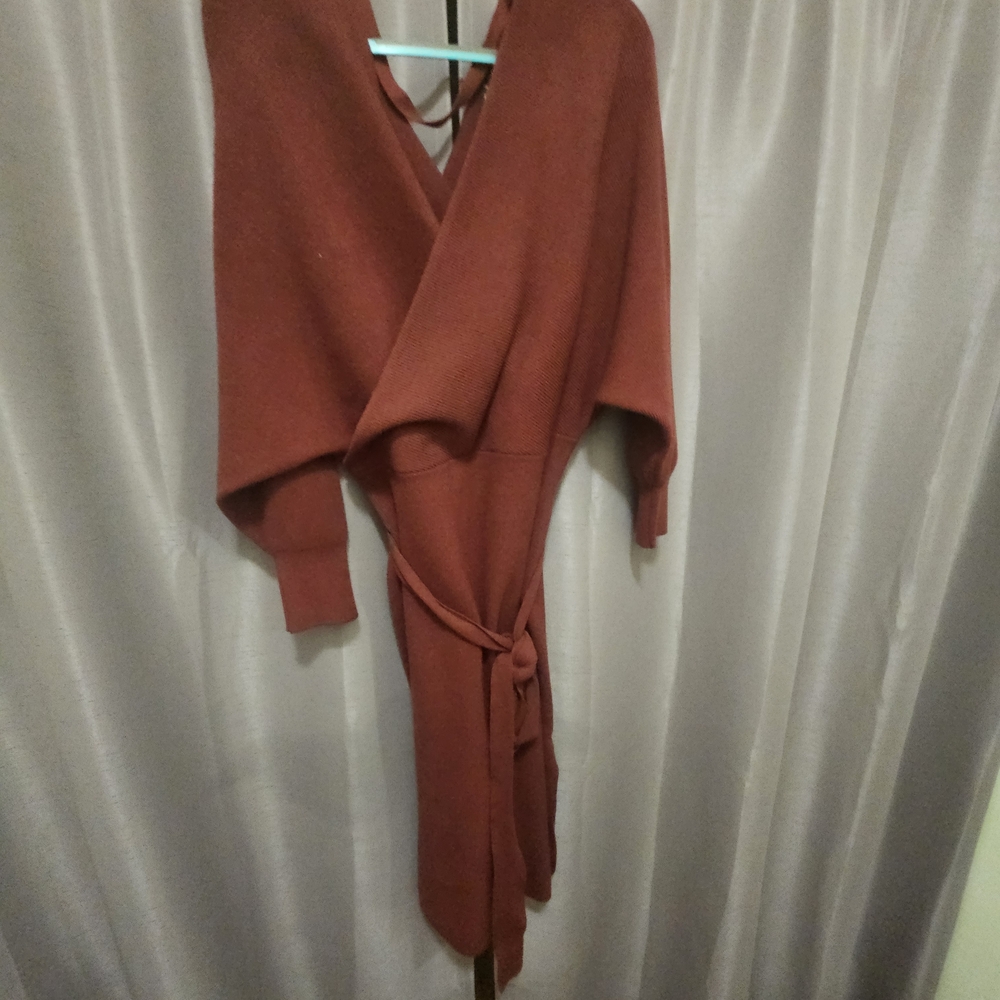 Cherfly Elegant Wrap Sweater Dress - Color Cabernet Red Size 2XL